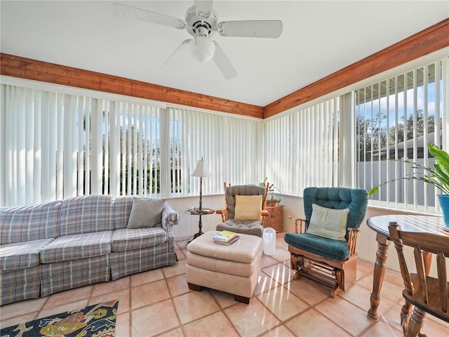 sunroom / solarium with ceiling fan