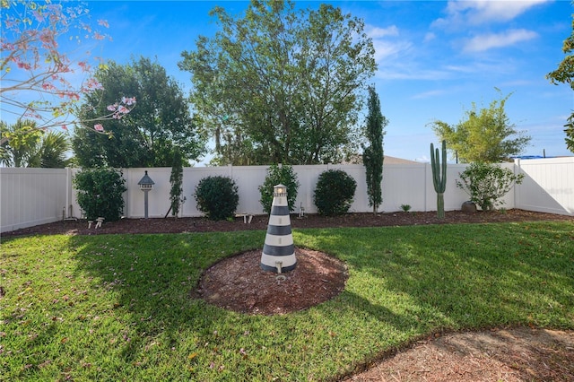 view of yard with a fenced backyard