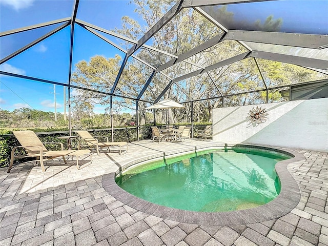 pool featuring a lanai and a patio area