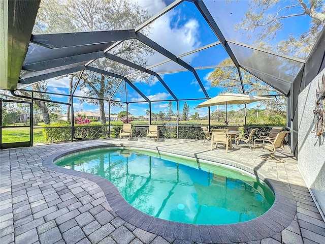 pool featuring a lanai and a patio area