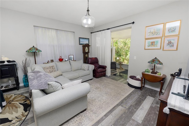 living room featuring baseboards and wood finished floors