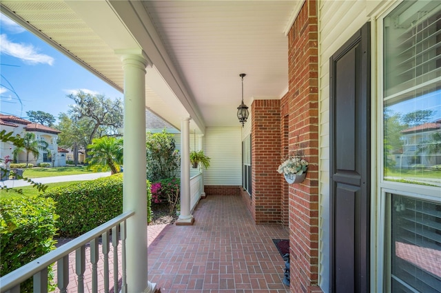 view of patio featuring a porch