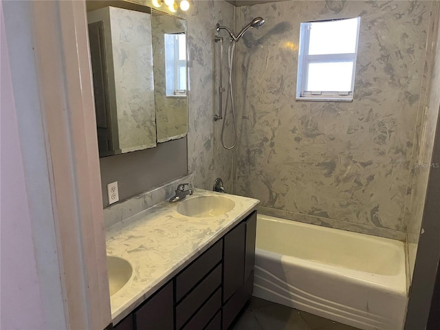 330 Callitris Ave, Polk City, FL 33868 - full bathroom with double vanity, tile patterned floors, a sink, and bathing tub / shower combination