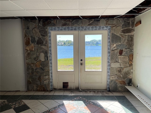 330 Callitris Ave, Polk City, FL 33868 - doorway with a water view, a drop ceiling, and french doors