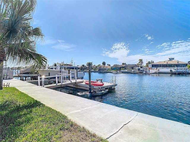 dock area featuring a water view and boat lift