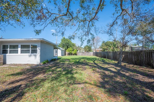 view of yard featuring a fenced backyard