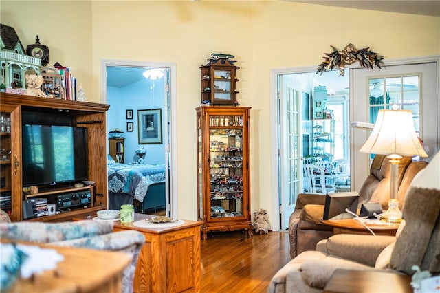 living area with wood finished floors