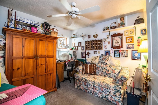 carpeted bedroom with a textured ceiling