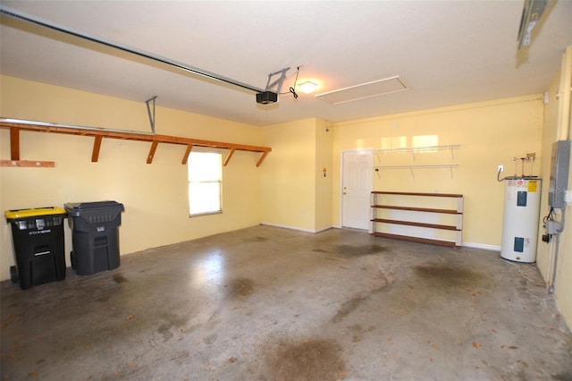 garage featuring a garage door opener and electric water heater