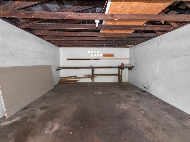 basement featuring concrete block wall