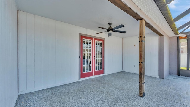 view of patio / terrace with a ceiling fan and french doors