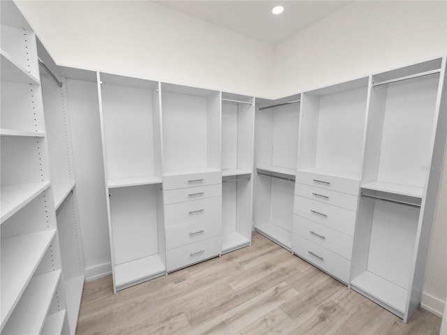walk in closet with light wood-type flooring
