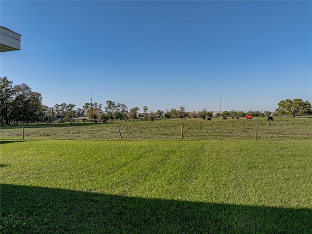 view of yard with a rural view and fence