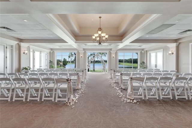 dining space featuring an inviting chandelier, visible vents, and a healthy amount of sunlight