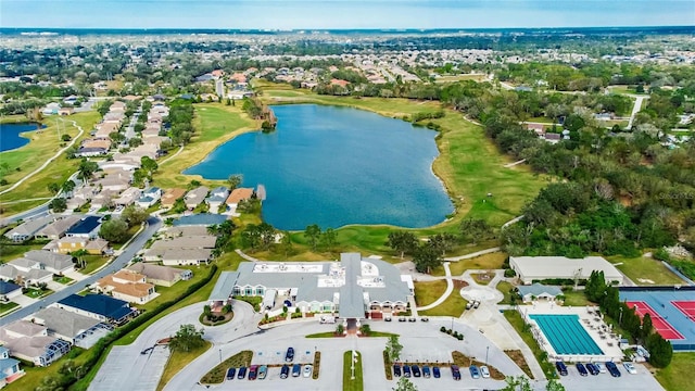 aerial view featuring a water view and a residential view