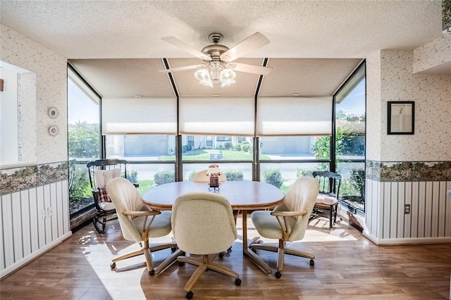 sunroom / solarium featuring ceiling fan