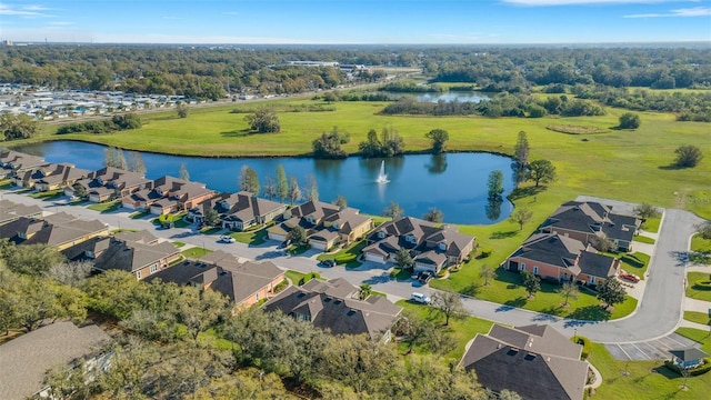 aerial view featuring a water view and a residential view