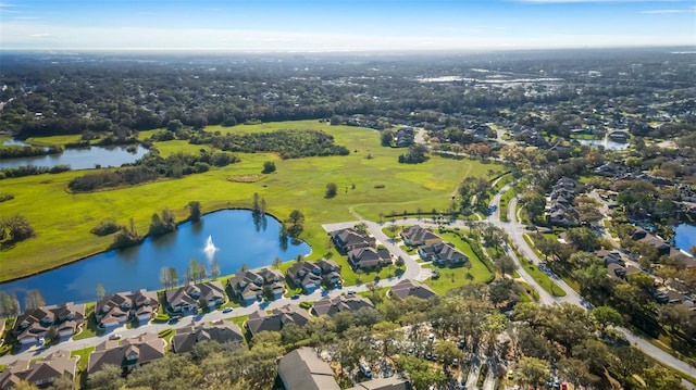 aerial view featuring a water view and a residential view