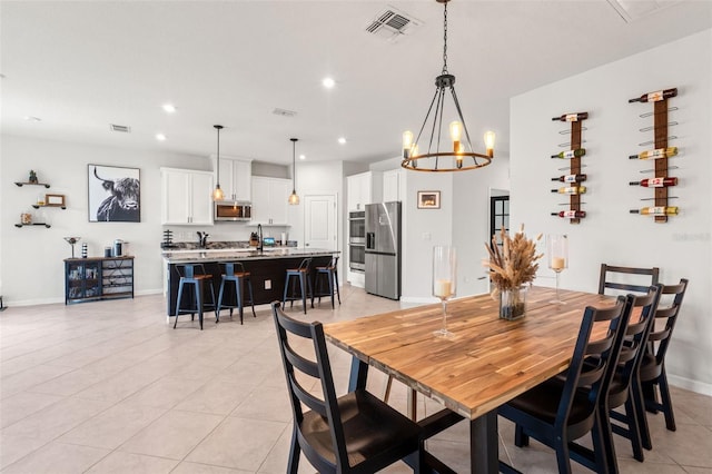 dining area with recessed lighting, visible vents, baseboards, and light tile patterned floors