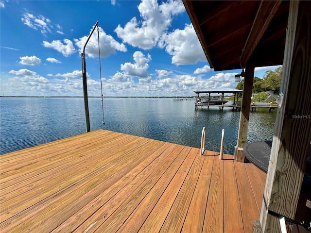 view of dock with a water view