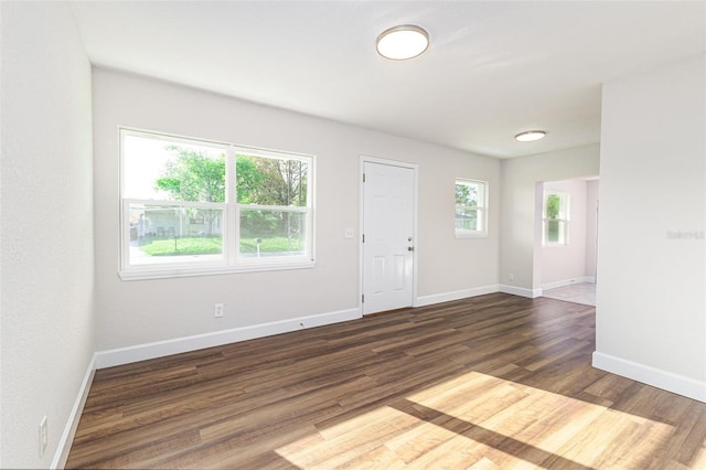 entryway with a healthy amount of sunlight, baseboards, and wood finished floors