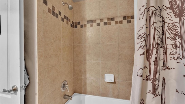 full bathroom with shower / bath combination with curtain