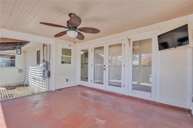 view of patio featuring french doors and ceiling fan