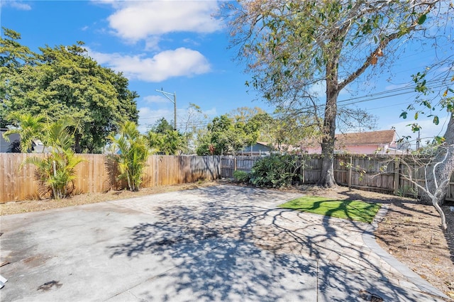 view of yard featuring a patio area and a fenced backyard