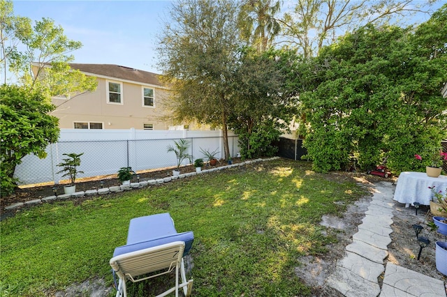 view of yard with a fenced backyard