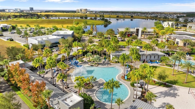 aerial view featuring a water view