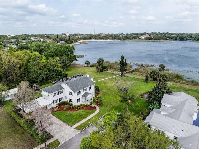 bird's eye view featuring a water view