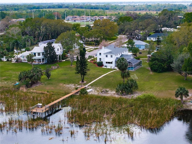 aerial view with a water view