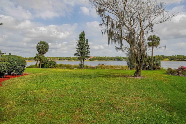 view of yard with a water view