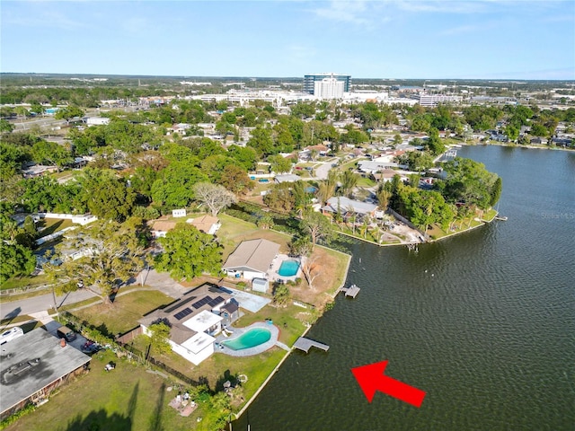 aerial view featuring a water view