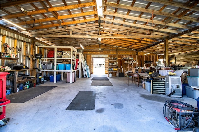 garage featuring a workshop area