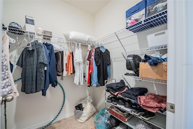 walk in closet featuring carpet