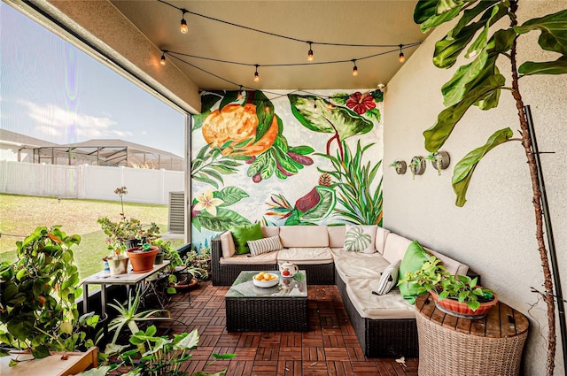 view of patio with outdoor lounge area and a fenced backyard