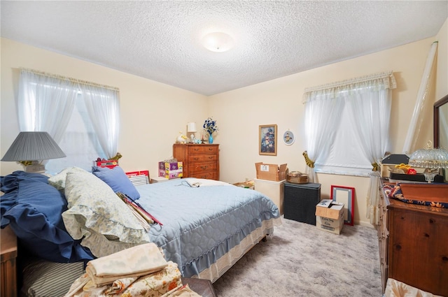 bedroom with carpet flooring and a textured ceiling