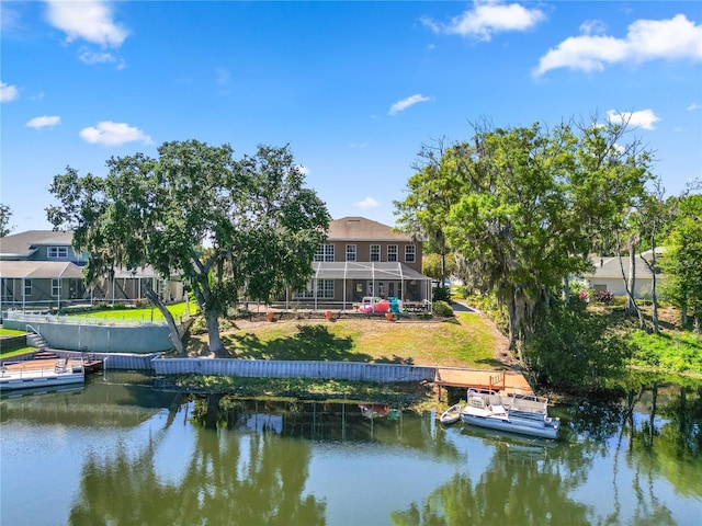 exterior space featuring a dock