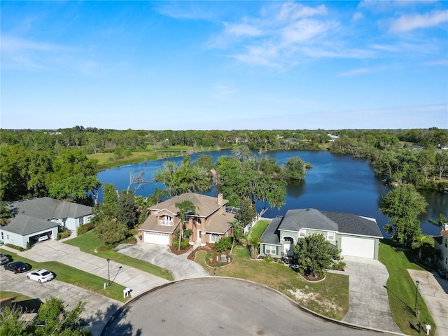 aerial view with a residential view and a water view