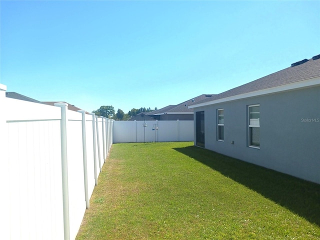 view of yard with a fenced backyard