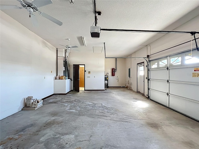 garage featuring a garage door opener and ceiling fan