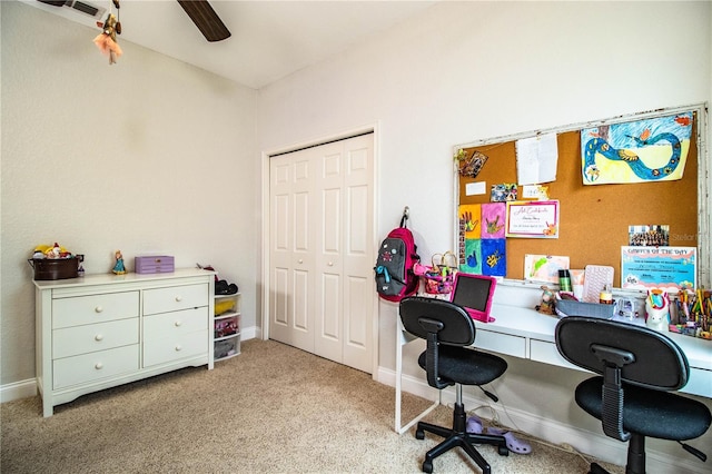 home office with visible vents, baseboards, and carpet