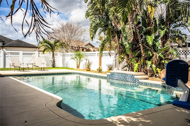 view of pool with a fenced in pool, a patio, and a fenced backyard