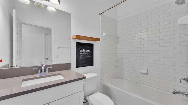 full bathroom featuring toilet, bathtub / shower combination, and vanity