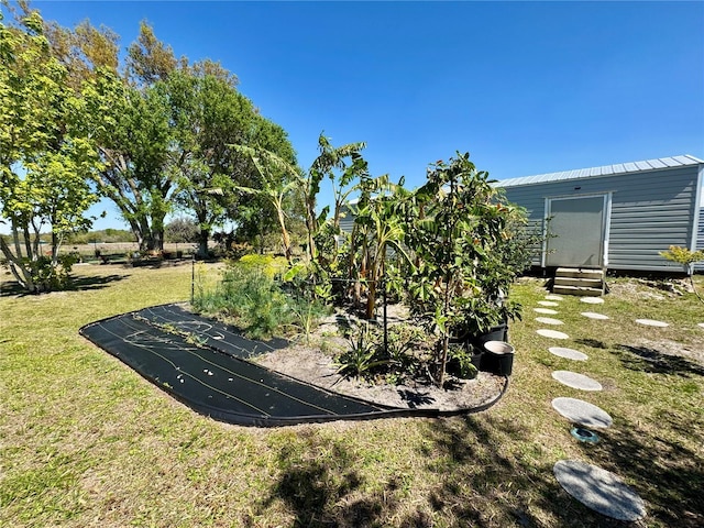 view of yard with entry steps and an outdoor structure