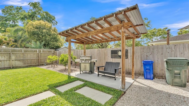 view of yard featuring a fenced backyard and a patio