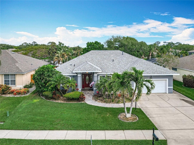 2420 Windchaser Ct, Melbourne, FL 32904 - ranch-style house featuring a front lawn, a garage, and stucco siding