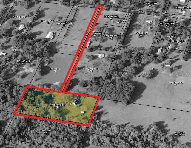 8922 Pritcher Rd, Lithia, FL 33547 - aerial map of property and surrounding area with property parcel outlined