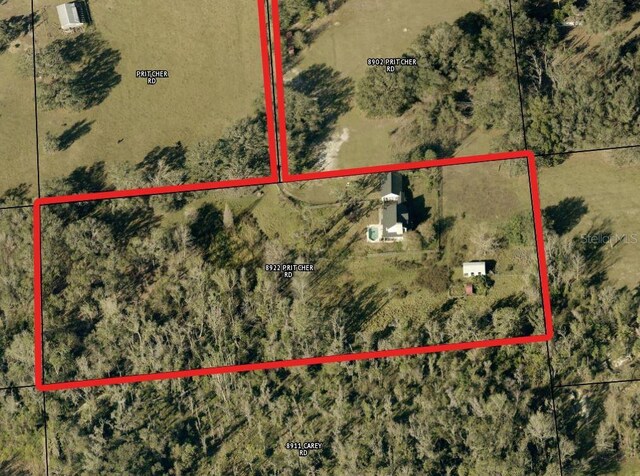 8922 Pritcher Rd, Lithia, FL 33547 - map / location featuring property boundaries highlighted
